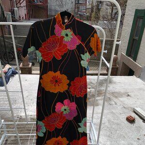 Hand Tailored Fitted Maxi Dress - Black and Flowers